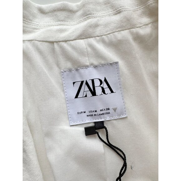 NWT ZARA White Cotton Linen Blend Cropped Single Breasted Blazer, Size M - Picture 12 of 16